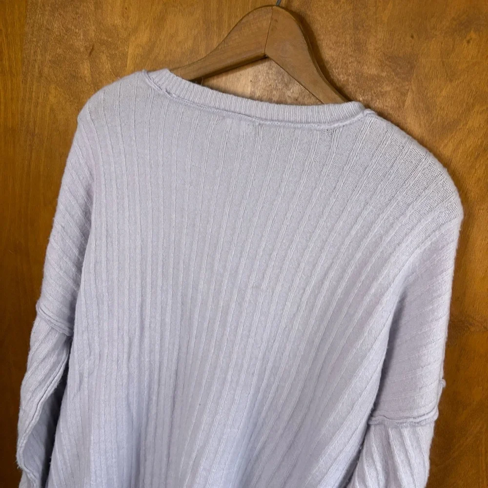 Free People Around The Clock Pullover Sweater Ribbed Henley Oversized Lavender